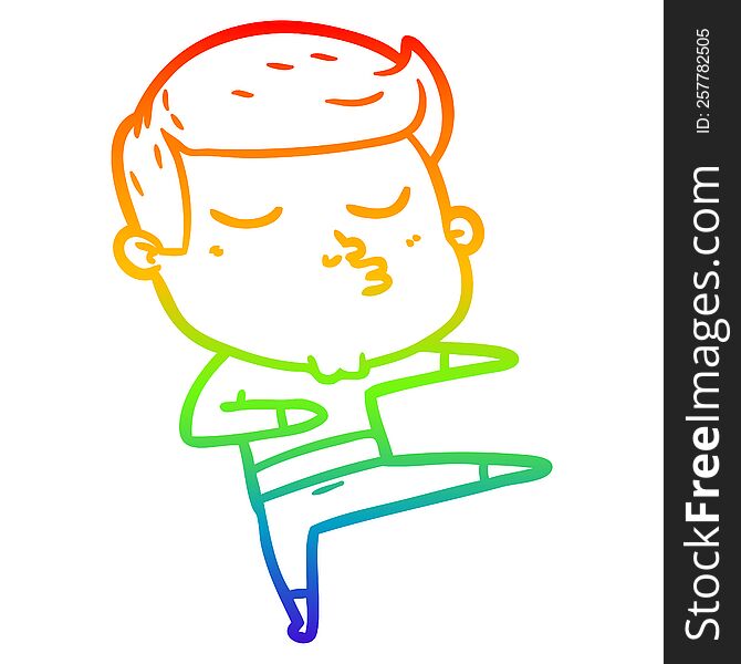 Rainbow Gradient Line Drawing Cartoon Model Guy Pouting