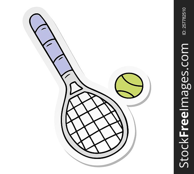 sticker cartoon doodle tennis racket and ball