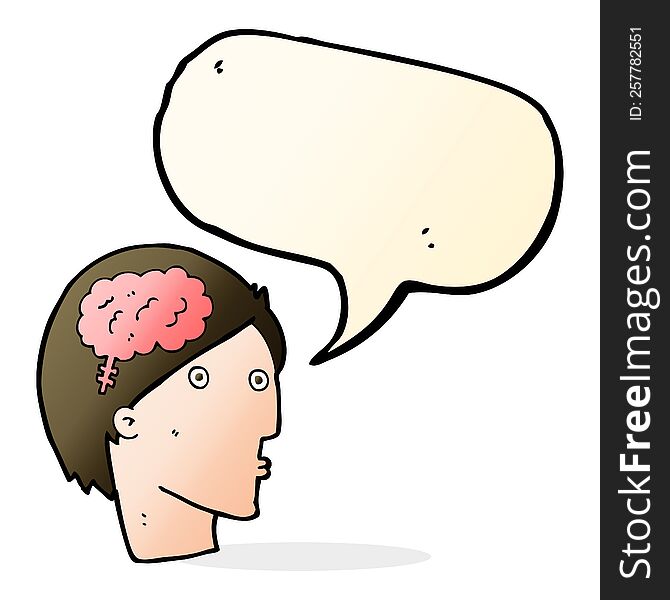 Cartoon Man With Brain Symbol With Speech Bubble