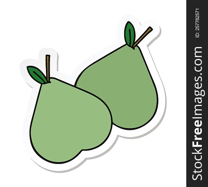 Sticker Of A Cute Cartoon Green Pear