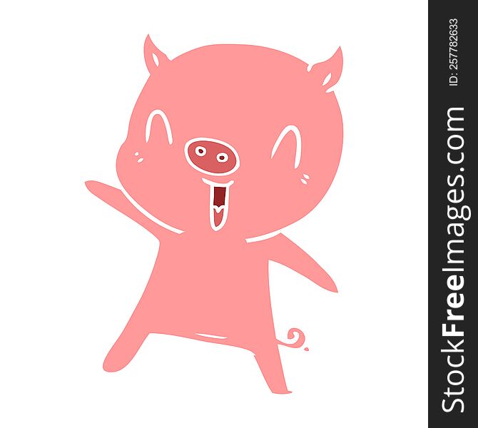 Flat Color Style Cartoon Pig Dancing