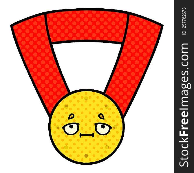 comic book style cartoon of a gold medal