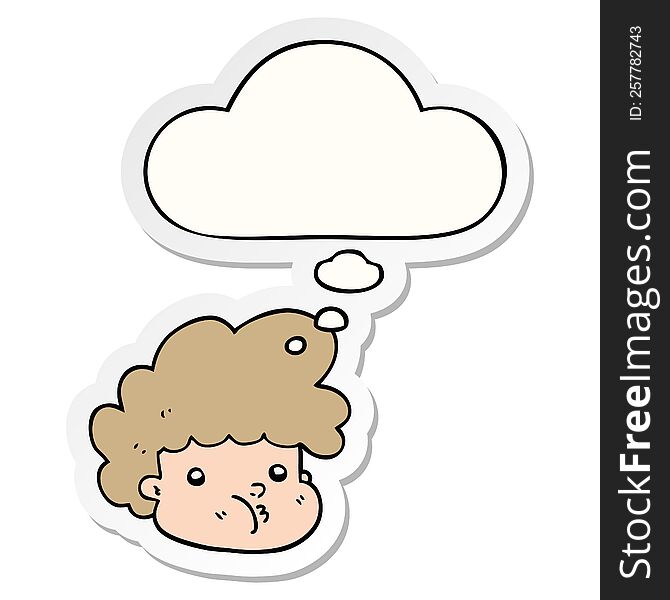 cartoon boy with thought bubble as a printed sticker
