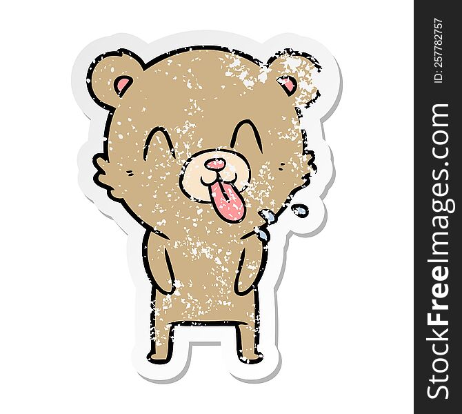 distressed sticker of a rude cartoon bear