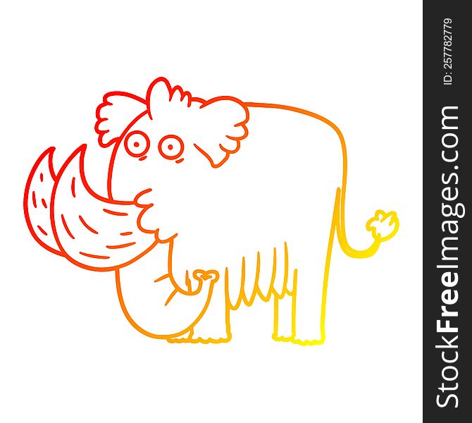 warm gradient line drawing of a cartoon mammoth