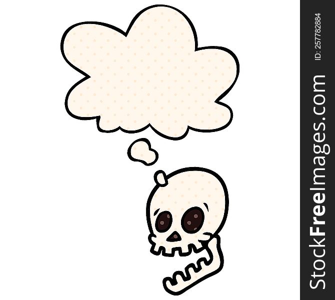 Laughing Skull Cartoon And Thought Bubble In Comic Book Style