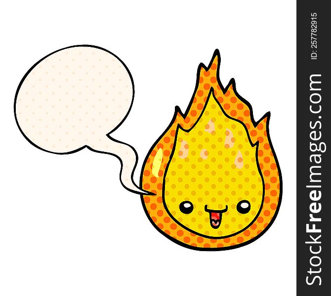 cartoon flame with speech bubble in comic book style