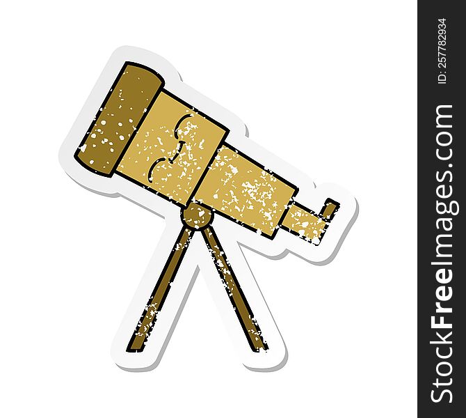 distressed sticker of a cute cartoon telescope