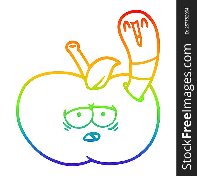 Rainbow Gradient Line Drawing Cartoon Worm In Apple