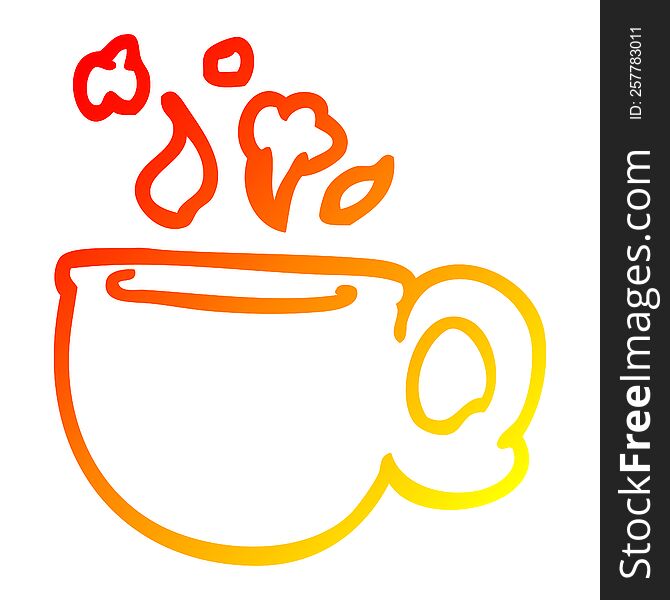 warm gradient line drawing of a cartoon steaming cup