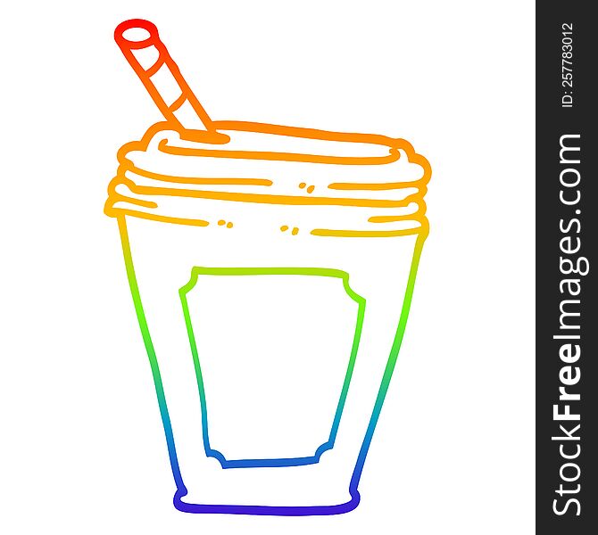 rainbow gradient line drawing of a cartoon coffee cup with straw