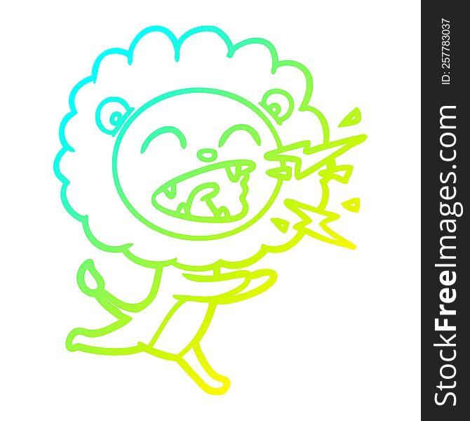 Cold Gradient Line Drawing Cartoon Running Lion