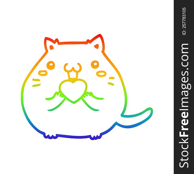 rainbow gradient line drawing of a cute cartoon cat in love