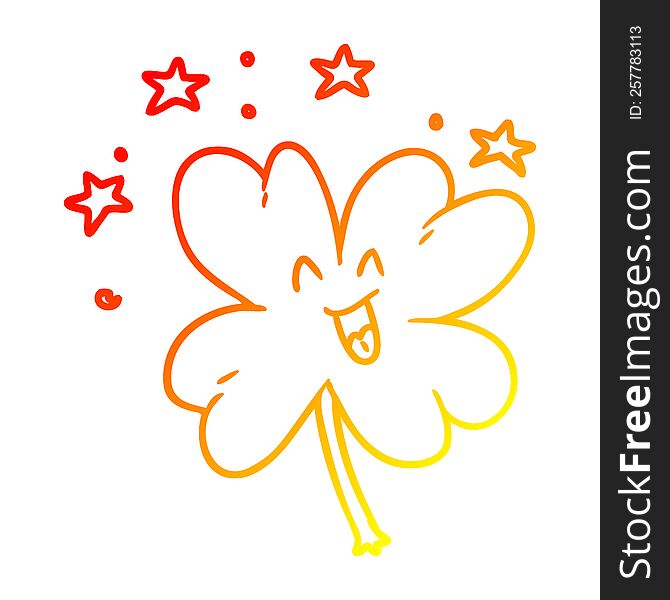 warm gradient line drawing of a happy cartoon four leaf clover