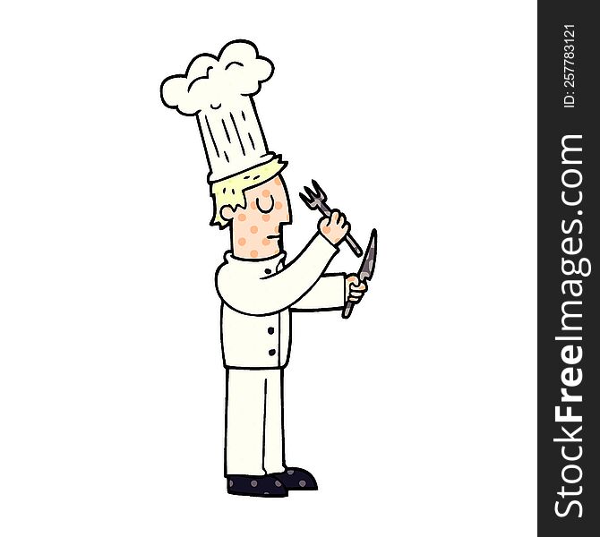 cartoon doodle chef with knife and fork