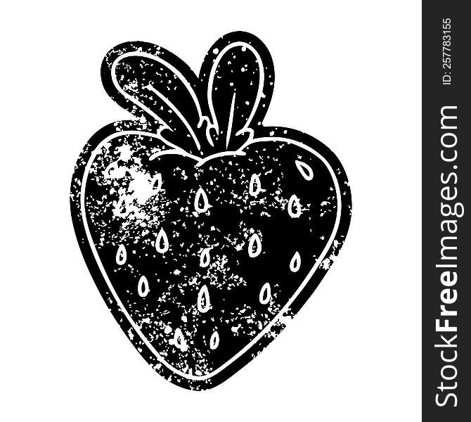 grunge distressed icon of a fresh strawberry. grunge distressed icon of a fresh strawberry