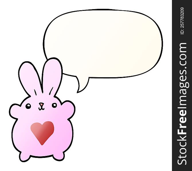 Cute Cartoon Rabbit And Love Heart And Speech Bubble In Smooth Gradient Style