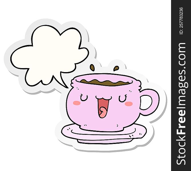 cute cartoon cup and saucer with speech bubble sticker