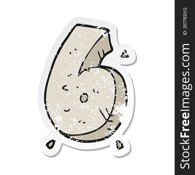 retro distressed sticker of a cartoon stone number six