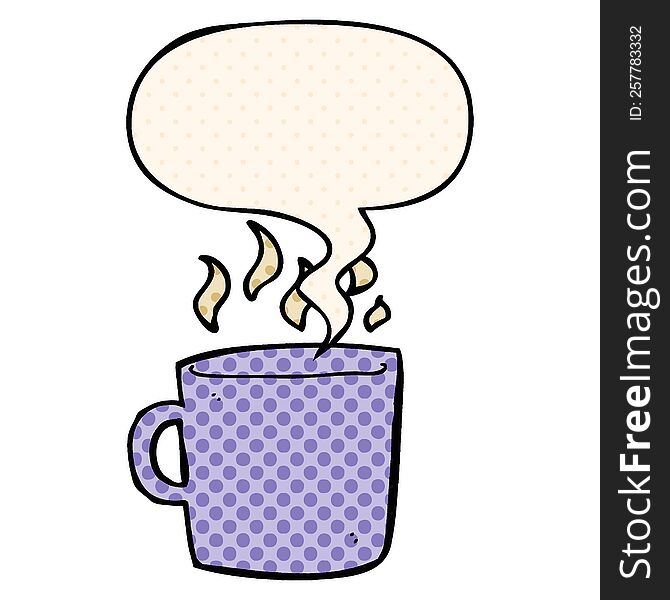 Cartoon Hot Cup Of Coffee And Speech Bubble In Comic Book Style