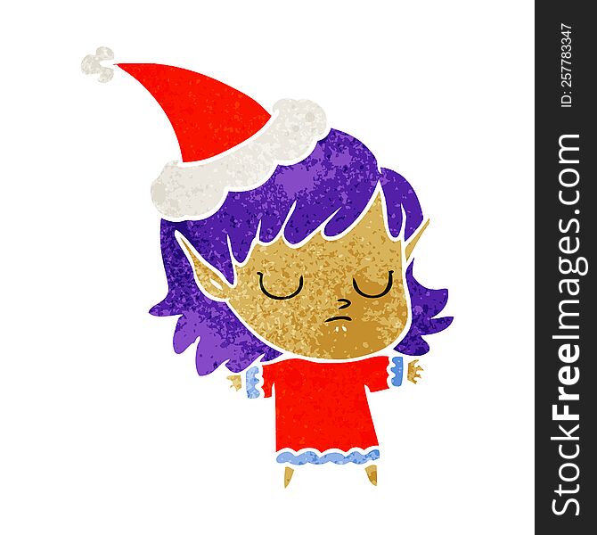 Retro Cartoon Of A Elf Girl Wearing Santa Hat