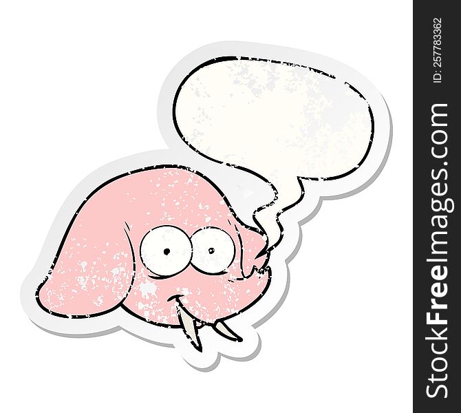 Cartoon Elephant Face And Speech Bubble Distressed Sticker