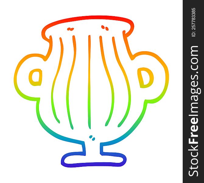 Rainbow Gradient Line Drawing Cartoon Golden Vase