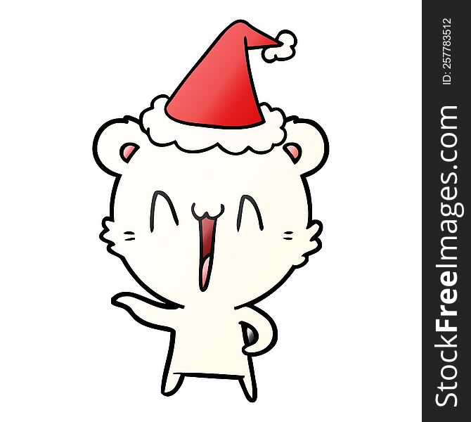 laughing polar bear hand drawn gradient cartoon of a wearing santa hat. laughing polar bear hand drawn gradient cartoon of a wearing santa hat