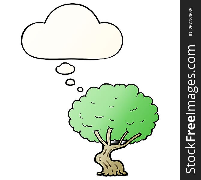 Cartoon Tree And Thought Bubble In Smooth Gradient Style