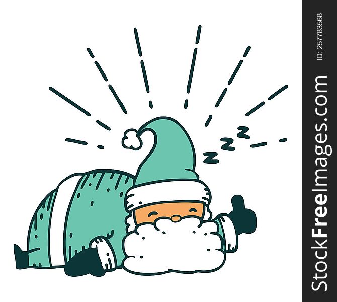 illustration of a traditional tattoo style santa claus christmas character sleeping