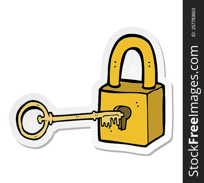 Sticker Of A Cartoon Padlock And Key