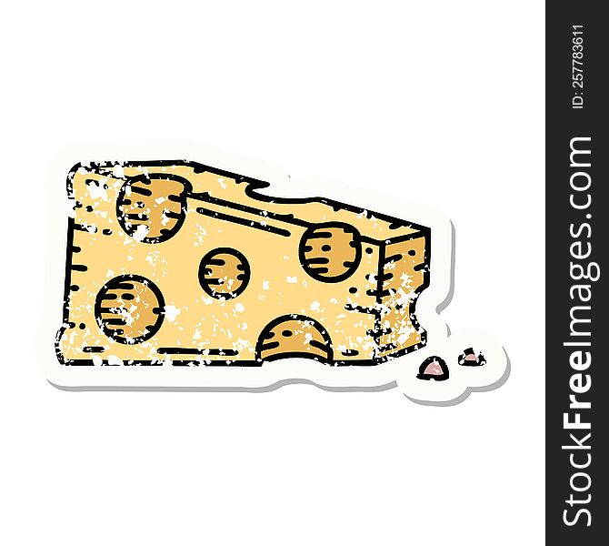distressed sticker tattoo in traditional style of a slice of cheese. distressed sticker tattoo in traditional style of a slice of cheese