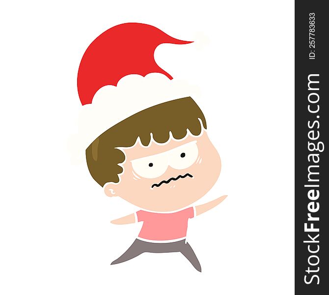 hand drawn flat color illustration of a annoyed man wearing santa hat