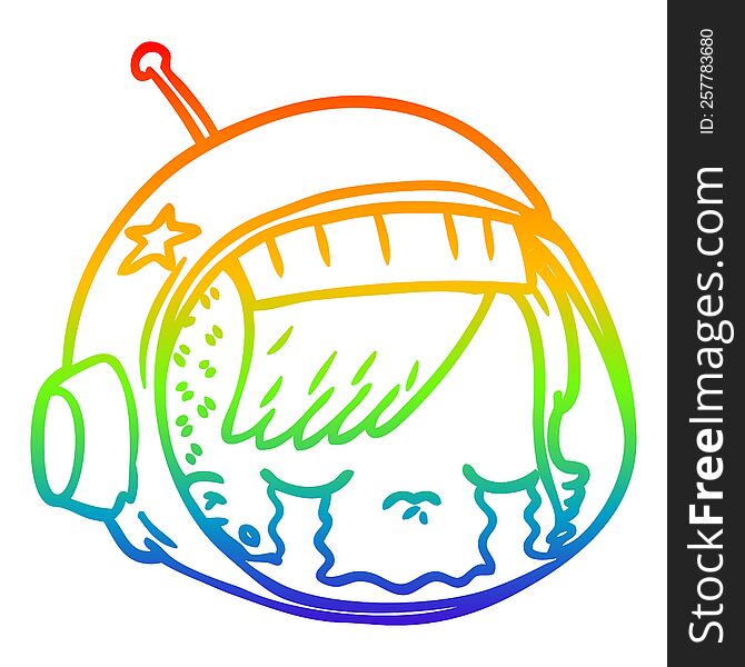 Rainbow Gradient Line Drawing Cartoon Astronaut Face Crying
