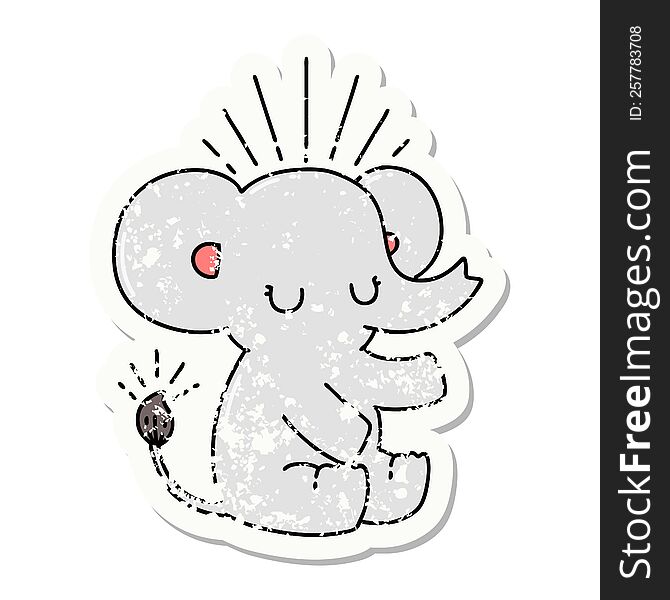 Grunge Sticker Of Tattoo Style Cute Elephant