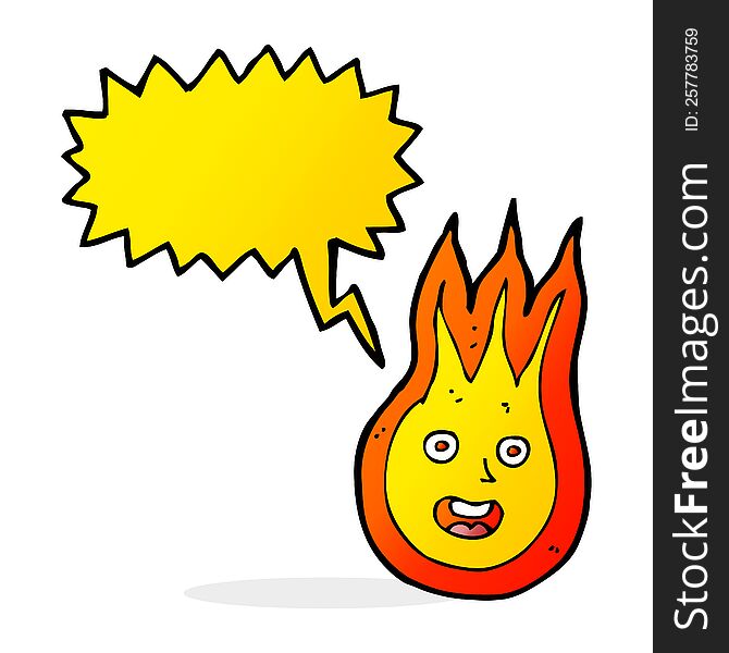 cartoon friendly fireball with speech bubble
