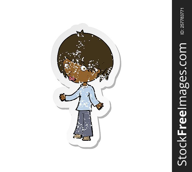 Retro Distressed Sticker Of A Cartoon Confused Woman