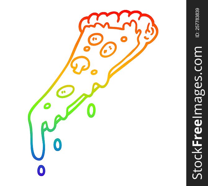 rainbow gradient line drawing of a cartoon pizza slice