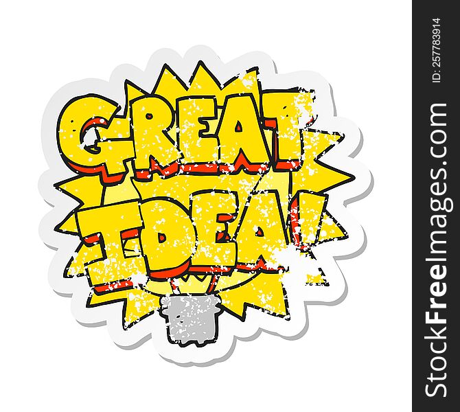 retro distressed sticker of a cartoon GREAT IDEA symbol