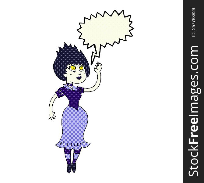 comic book speech bubble cartoon vampire girl waving