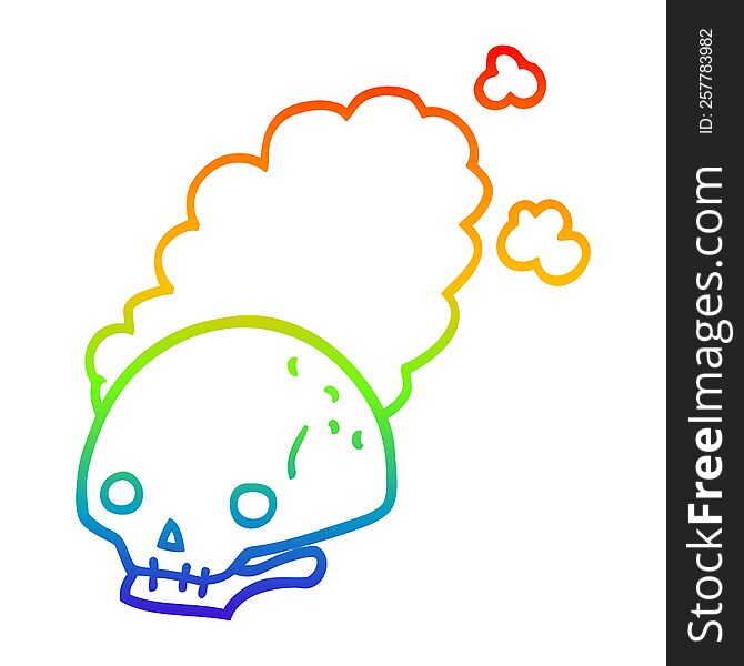 rainbow gradient line drawing cartoon dusty old skull