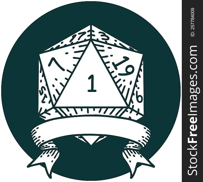 Natural One D20 Dice Roll Icon