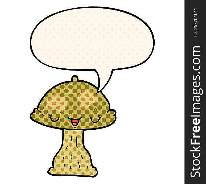 Cartoon Toadstool And Speech Bubble In Comic Book Style