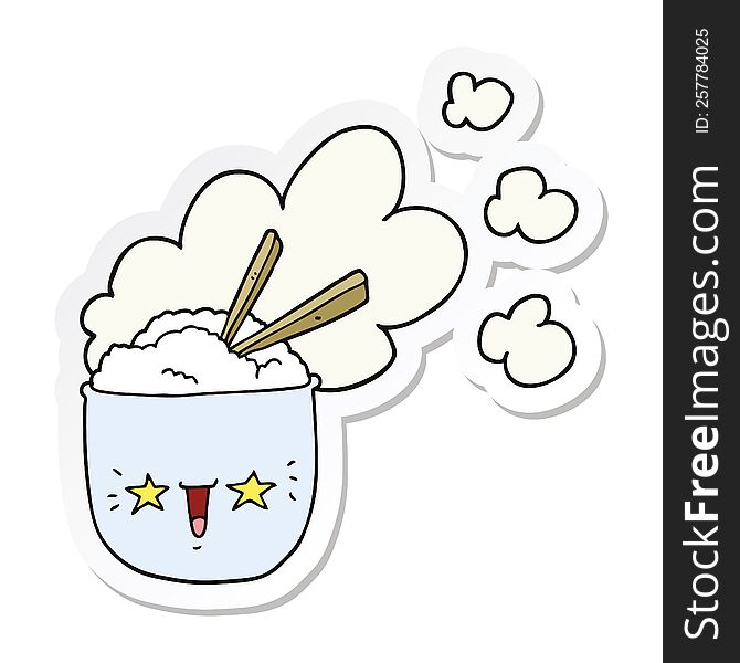 Sticker Of A Cute Cartoon Hot Rice Bowl