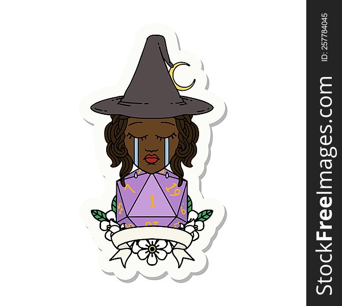 Crying Human Witch With Natural One Roll Sticker