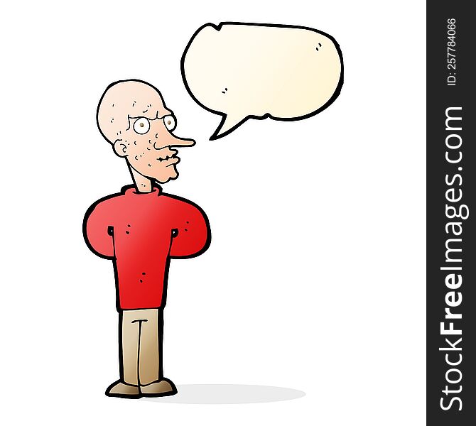 cartoon evil bald man with speech bubble