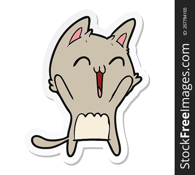 sticker of a happy cartoon cat meowing