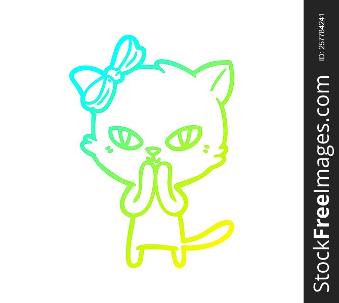 cold gradient line drawing cute cartoon cat