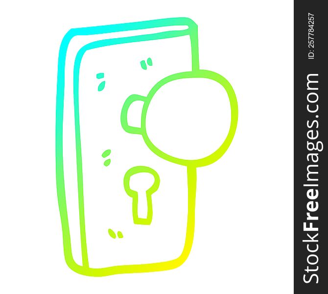 cold gradient line drawing of a cartoon door handle with keyhole