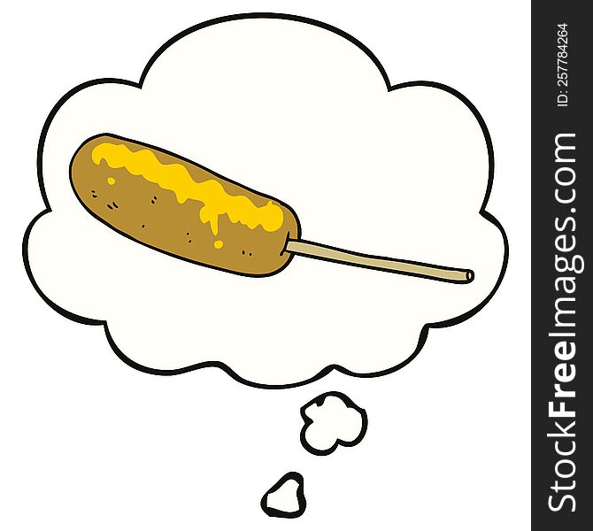 cartoon hotdog on a stick and thought bubble